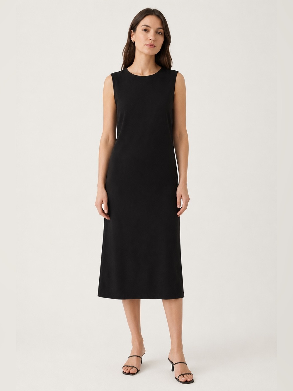 Vince sleeveless viscose blend black midi dress